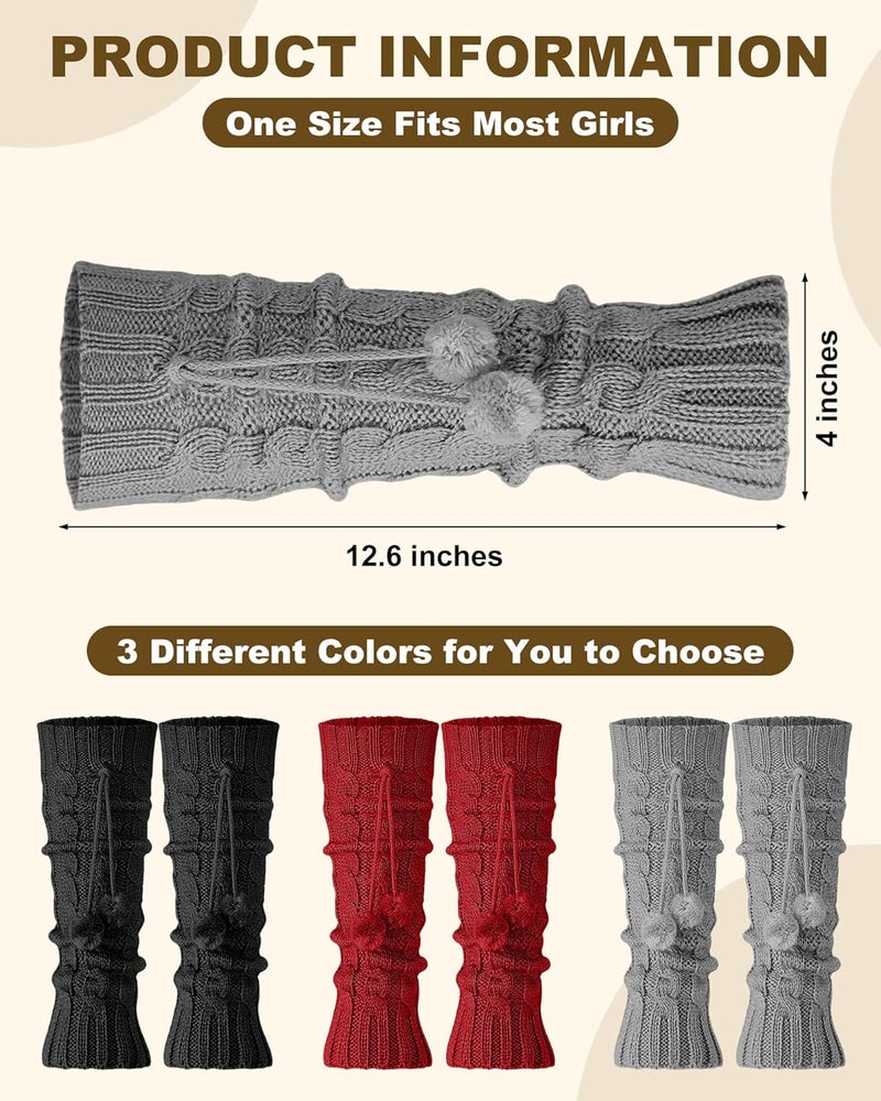 Chicingyou 3 Pairs Winter Fleece Lined Leg Warmers for Kids Girls Knitted Long Leg Warmers Cute Boot Socks for Xmas Gift - Image 2